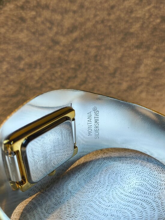 Montana Silversmiths Cuff Watch Silver Flower Filigree Gold New Bat Mint !! +Box